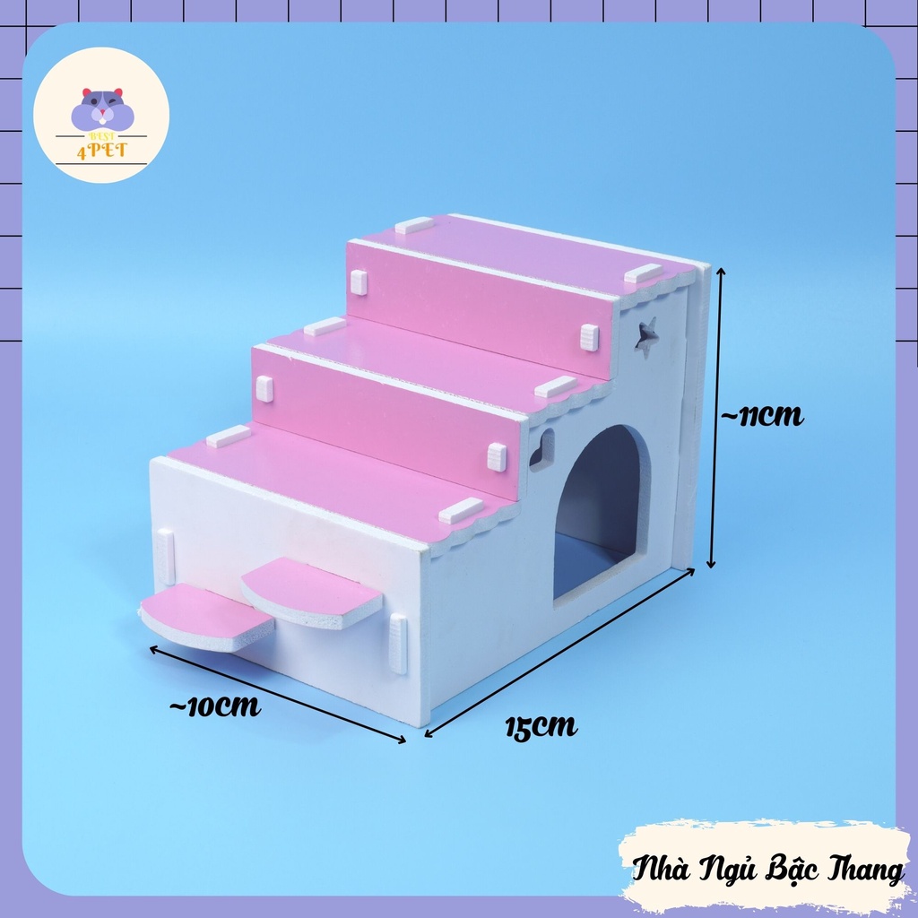 [TẶNG STICKER CUTE TRANG TRÍ] Tầng gác lửng - Nhà Ngủ Gỗ cho Hamster - Gỗ dày cứng cáp