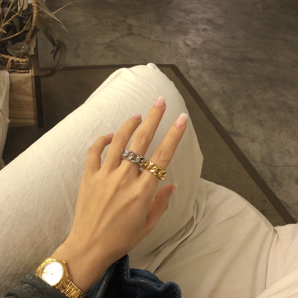Nhẫn Hở Phối Dây Xích Kim Loại Phong Cách Harajuku Thời Trang