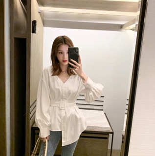 ÁO SƠ MI TÀ LỆCH KÈM BELT