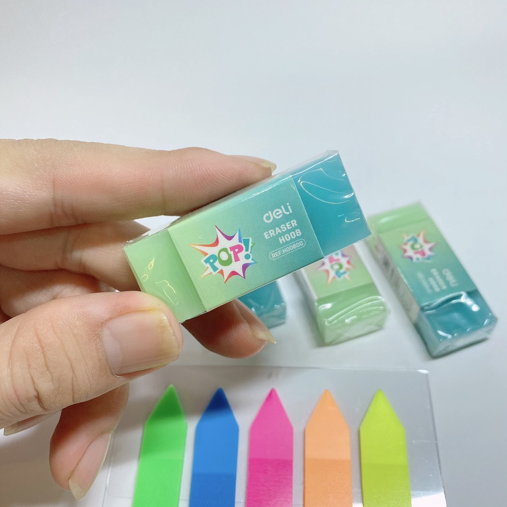 Gôm tẩy Deli màu trong cute, Cục tẩy chì cao cấp tẩy nhanh ít bụi không độc hại.