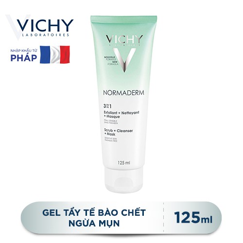 VICHY -KEM TẨY TẾ BÀO CHẾT 3 TÁC DỤNG 125ML - NORMADERM 3 IN 1 SCRUB + CLEANSER+ MASK