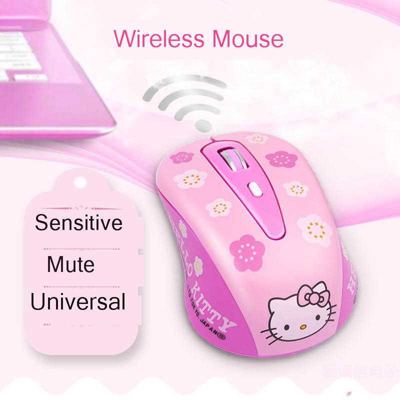 Chuột Không Dây Mini Hình Hello Kitty Dễ Thương 1600dpi Pc 2.4ghz