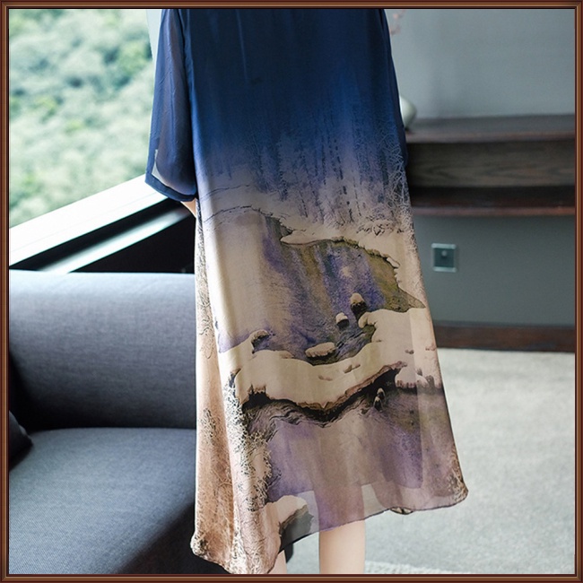 Đầm Tay Ngắn Dáng Rộng Bằng Lụa Mát Mỏng In Họa Tiết Thời Trang Xinh Xắn Cho Nữ