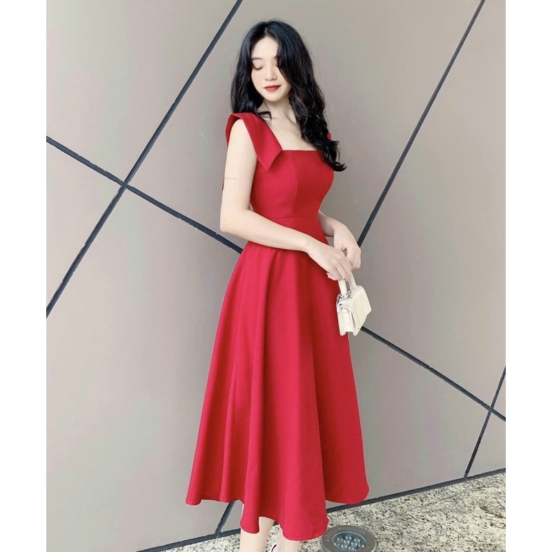 Đầm tết đỏ dạo phố cực xinh chất vải mềm mịn thiết kế may 2 lớp có mút ngực mã [KIMY] | BigBuy360 - bigbuy360.vn