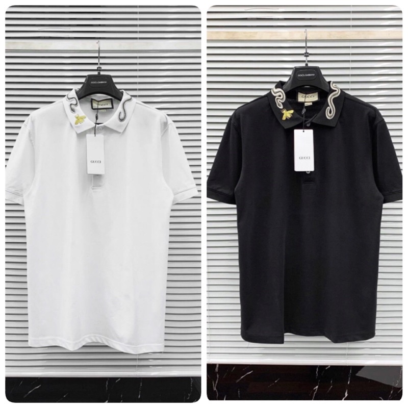 Áo polo nam cộc tay GUCCI thêu họa tiết cổ áo cao cấp - Áo thun cotton nam chất đẹp mát