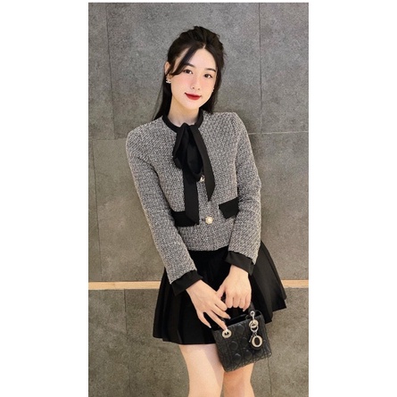 Áo tweed cổ nó dáng lửng