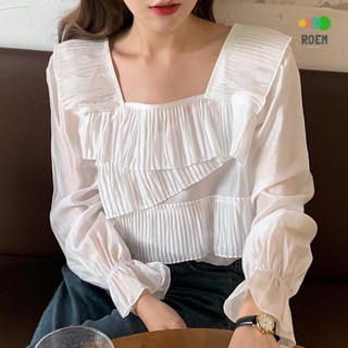 Áo Kiểu Cổ Vuông Xếp Ly Thời Trang Hàn Quốc Thanh Lịch Cho Nữ