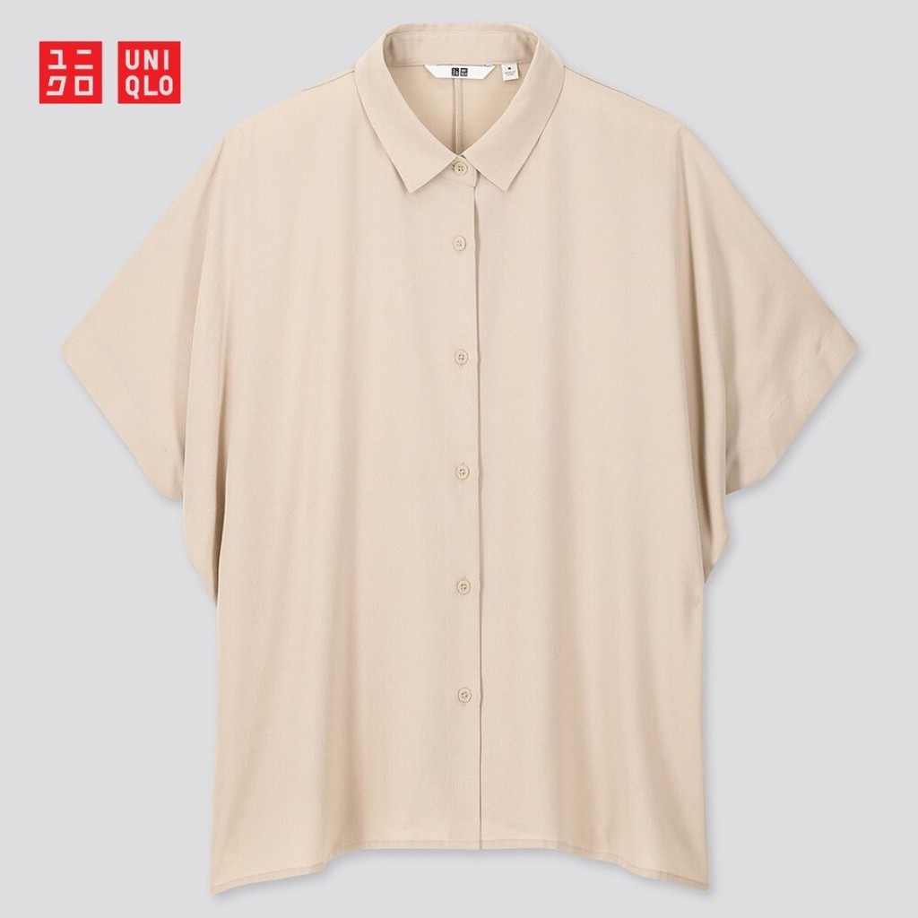 Uniqlo Áo Sơ Mi Tay Ngắn Cổ Bẻ Màu Hồng / Xanh Navy