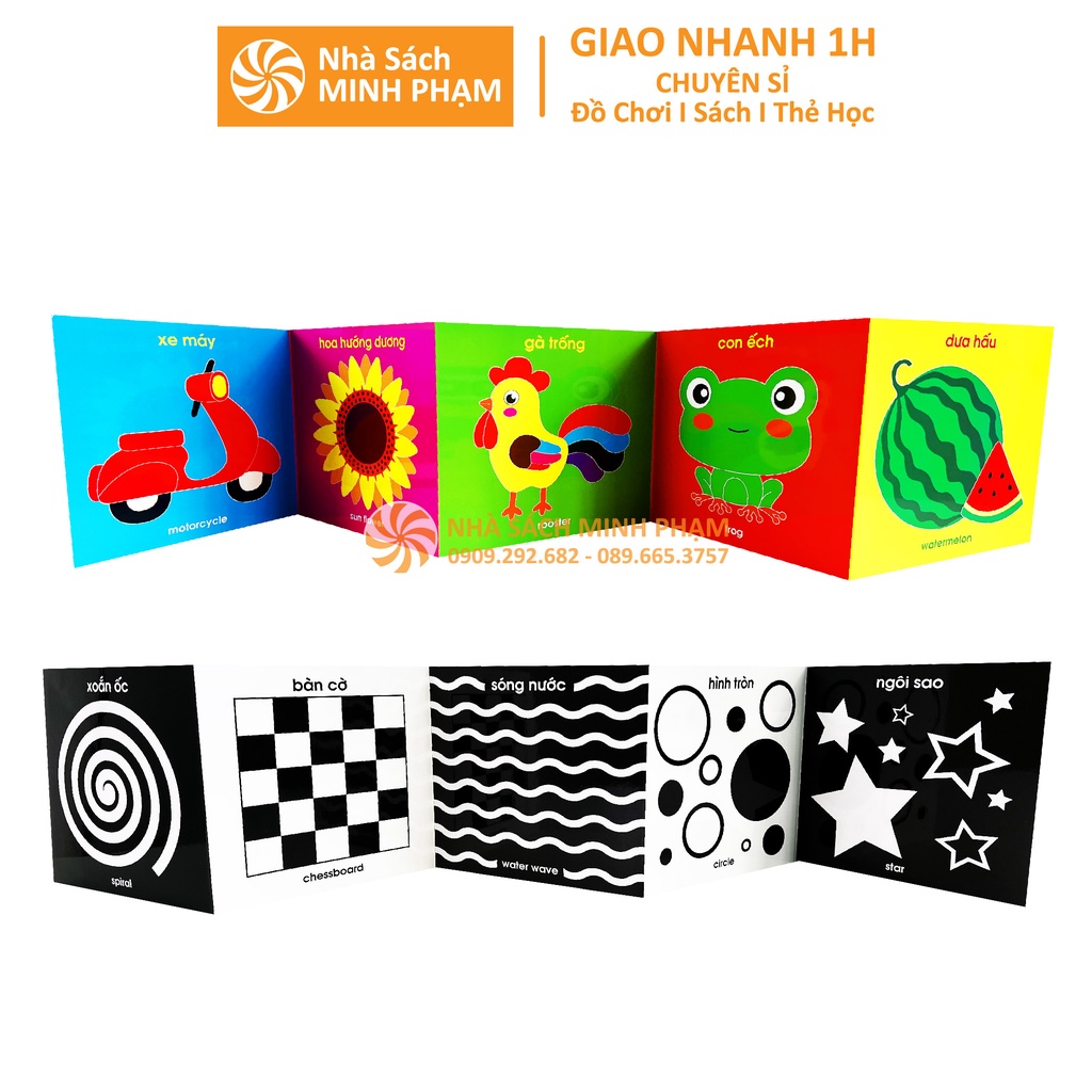 Sách - Bộ thẻ Flash card kích thích thị giác cho trẻ sơ sinh zic zắc - Song ngữ Anh Việt - Gồm 40 thẻ