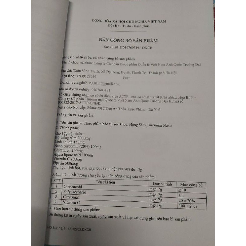 Hồng sâm Curcumin Nano | Thế Giới Skin Care