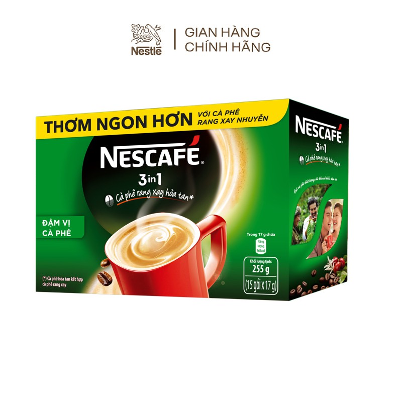 Cà phê rang xay hòa tan Nescafé 3in1 đậm vị cà phê (Hộp 15 gói x 17g)