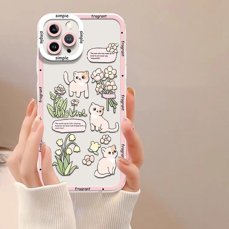 Ốp Điện Thoại TPU Dẻo Trong Suốt Họa Tiết Hoa &amp; Mèo Cho IPhone 14 13 12 Pro Max 11 XS XR X 8 7 6S 14 Plus