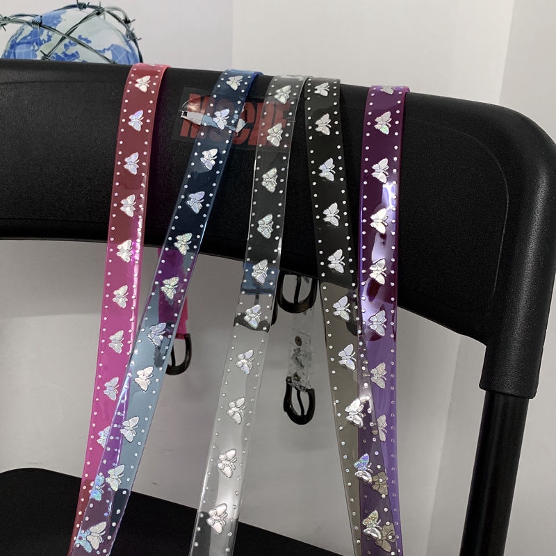 Thắt lưng họa tiết bướm màu laser trong suốt thời trang