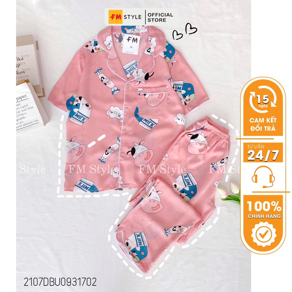 Đồ bộ pijama Fm Style dài tay mặc nhà hoạ tiết dễ thương siêu xinh chất vải kate xịn 211011070