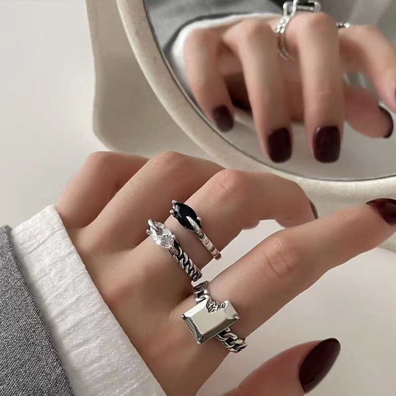 Nhẫn Hở Đính Đá Zircon Phong Cách Hàn Quốc Cổ Điển