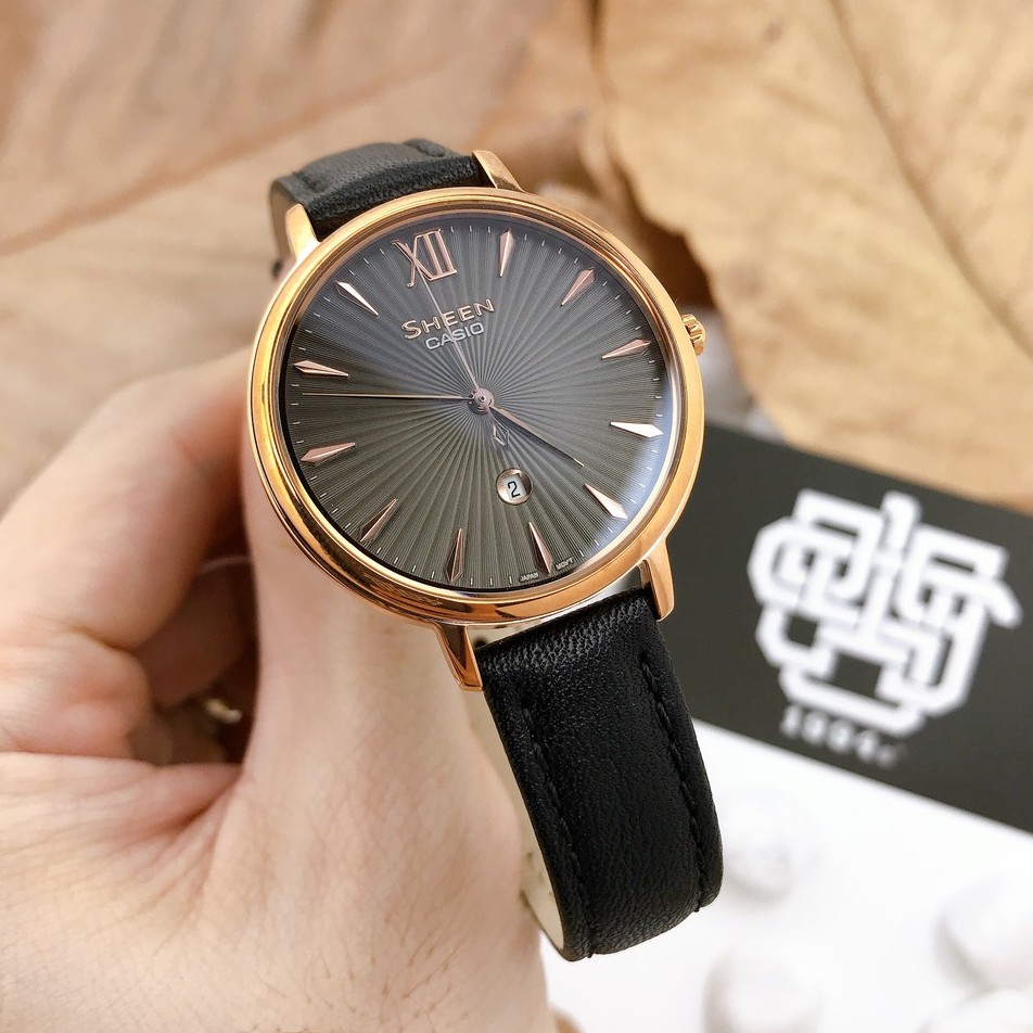 Đồng hồ nữ Casio SHEEN SHE-4534 / SHE-4534PGL-1A kính Sapphire, dây da thật, hàng chính hãng