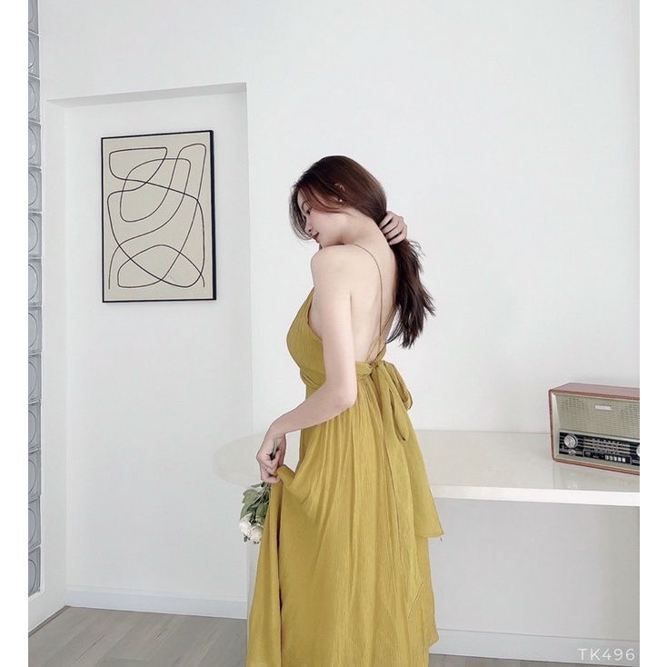 ĐẦM MAXI HỞ LƯNG CỘT DÂY CHÉO