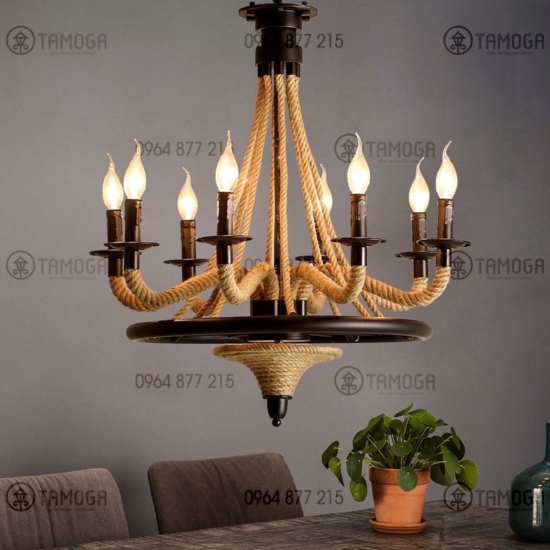 Đèn trần trang trí, đèn trần phòng khách dây thừng HAPOVA GANA 0984 + Kèm bóng led chuyên dụng