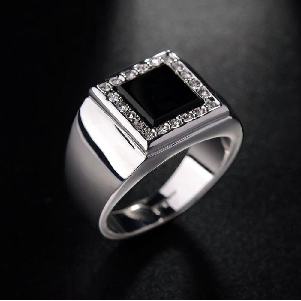 Nhẫn Thép Titan Mạ Bạc 925 Đính Đá Zircon Đen Thời Trang Cho Nam