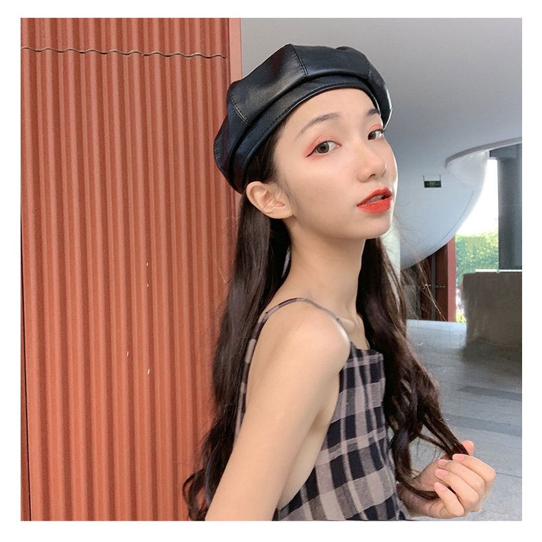 Mũ da nồi nữ Nón da beret Retro Cổ điển Phong cách Hàn Quốc