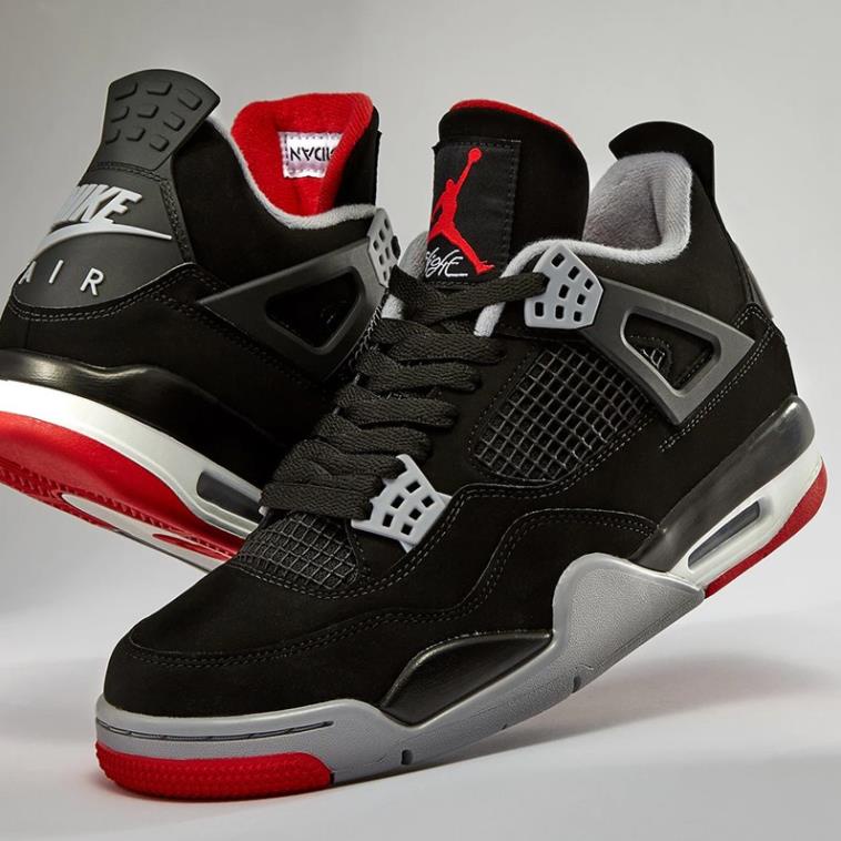 Giày thể thao JD 4 đen đỏ, Giày JD4 Retro OG Bred Black Red, Giày sneaker air jordan 4 màu đen đỏ nam nữ 2022 ☸️