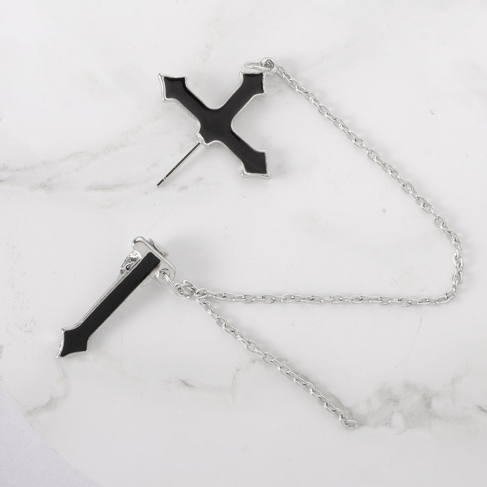 Khuyên tai Nam Nữ hình chữ thập kèm dây xích cá tính với thiết kế độc đáo mang phong cách trẻ trung và ấn tượng KT-89
