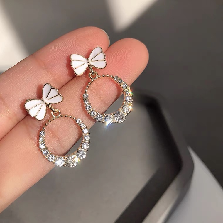 Đôi Bông Tai Mạ Bạc 925 Hình Nơ Đính Đá Thời Trang Cho Nữ