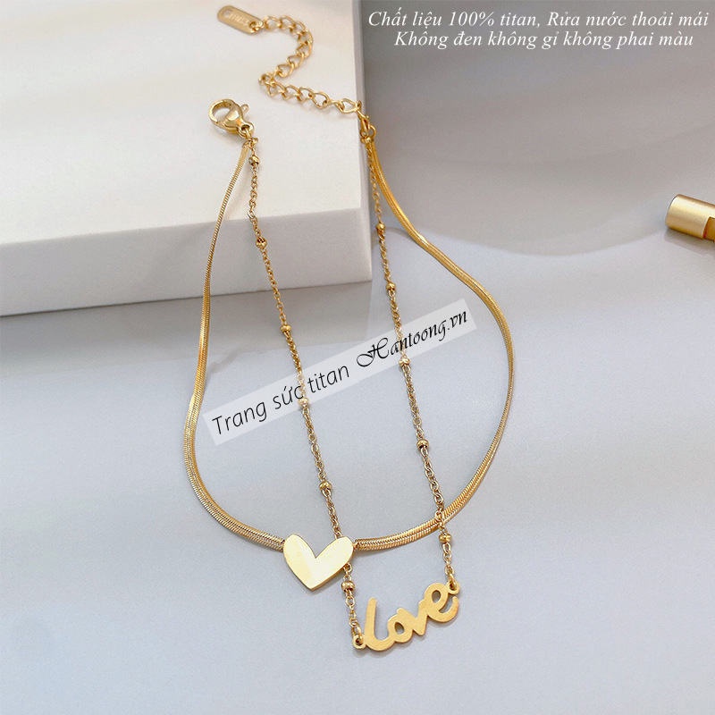 Lắc chân titan không gỉ thiết kế 2 lớp và họa tiết chữ Love phong cách 2023 mới sành điệu