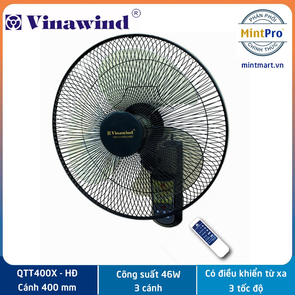 Combo 02 Quạt treo tường Điện cơ Thống Nhất Vinawind cánh 400 có điều khiển từ xa QTT400X - HĐ - Hàng chính hãng