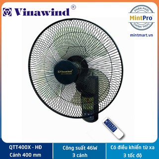 Combo 02 Quạt treo tường Điện cơ Thống Nhất Vinawind cánh 400 có điều khiển từ xa QTT400X - HĐ - Hàng chính hãng