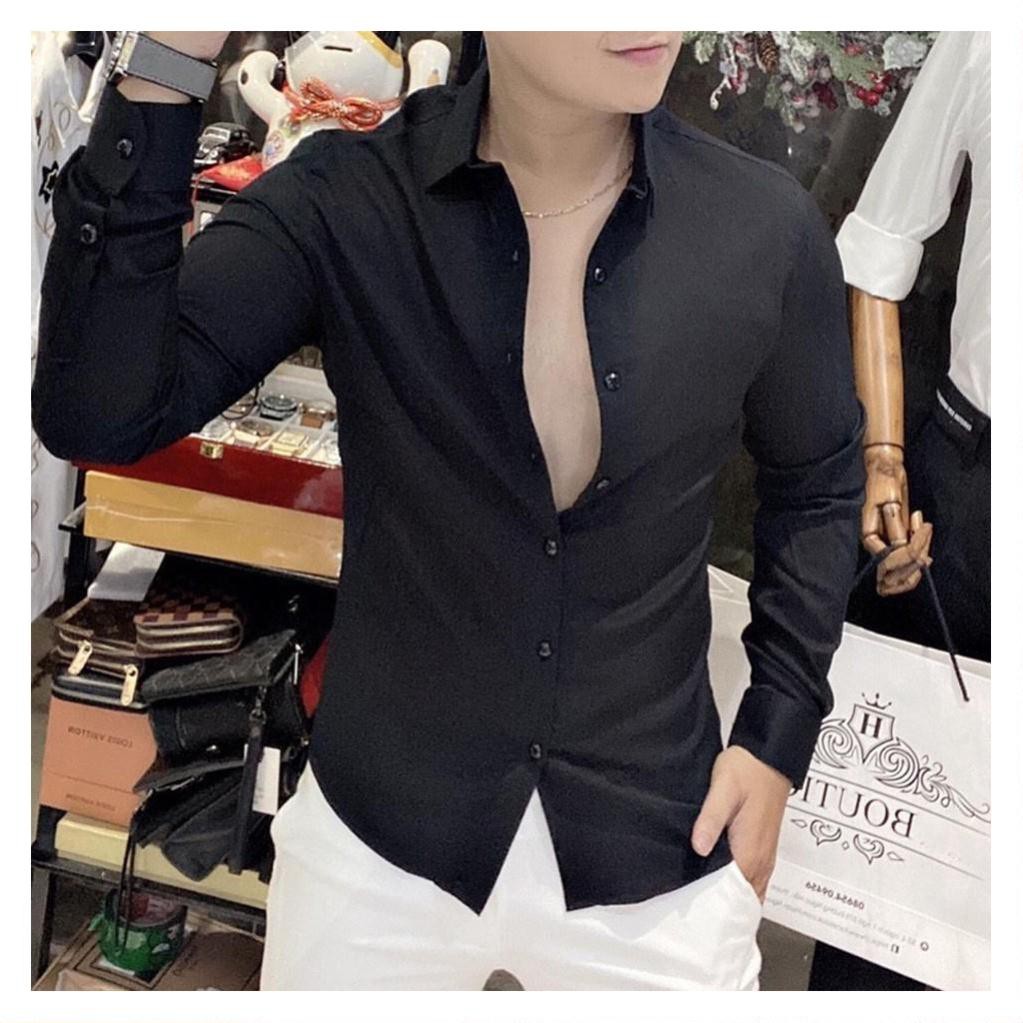 Áo sơ mi  - Áo sơ mi lụa đen cao cấp - Chất liệu lụa mềm mịn, mát mẻ, dáng trẻ trung thanh lịch, mặc bao đẹp