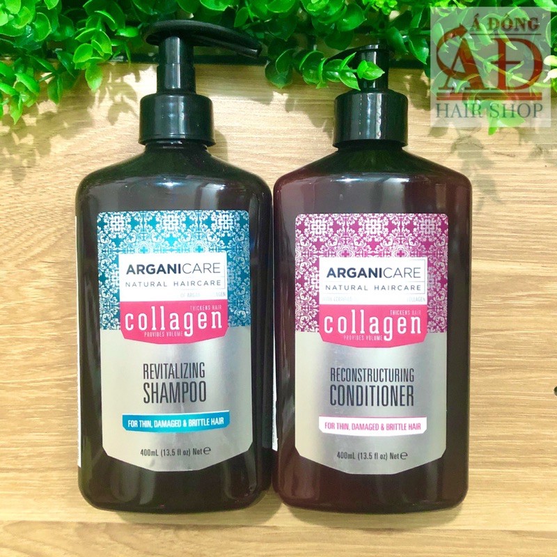 Bộ dầu gội xả cho tóc hư tổn ARGANICARE Collagen Reconstructuring Shampoo & Conditioner For Thin, Damaged 400mlx2