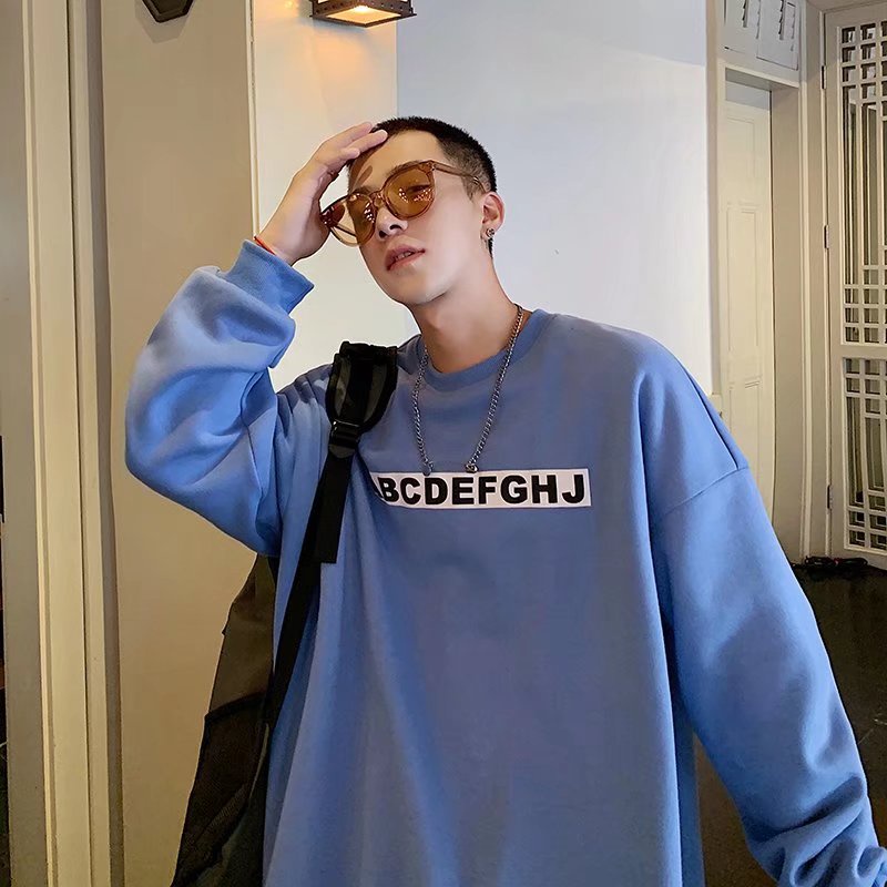 Áo sweater nỉ cotton in chữ đơn giản dáng rộng kiểu thu đông Ulzzang cho nam nữ