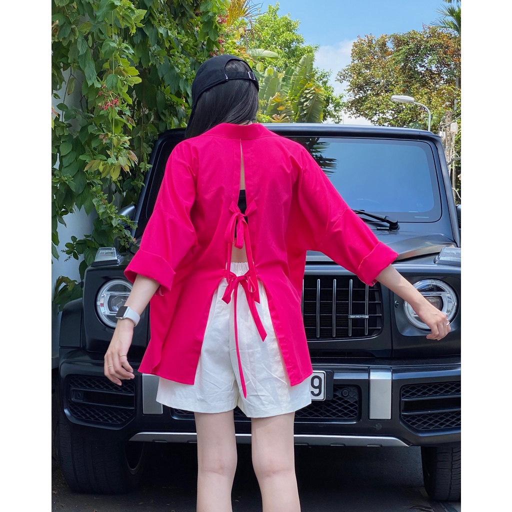 Áo sơmi oversize Đen Clothing buộc nơ phía sau Trendy Her Shirt SM1 Hot Trend đủ màu
