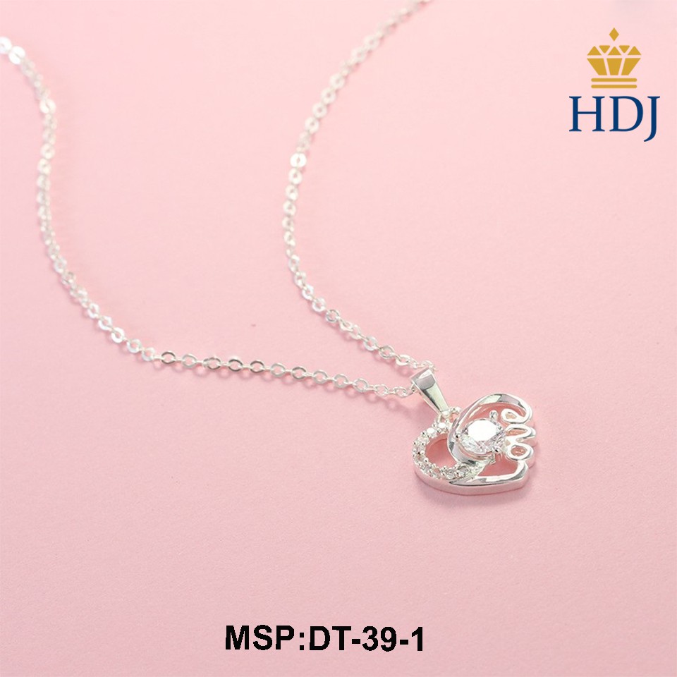 Vòng cổ bạc nữ hình trái tim đính đá đẹp chữ Love sang trọng trang sức cao cấp HDJ mã DT-39-1