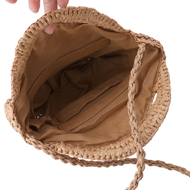 Round Straw Bags Moroccan Palm Basket Bag Women Hand Woven Beach Bag Natural Oval Large Big Tote Circle Handbag