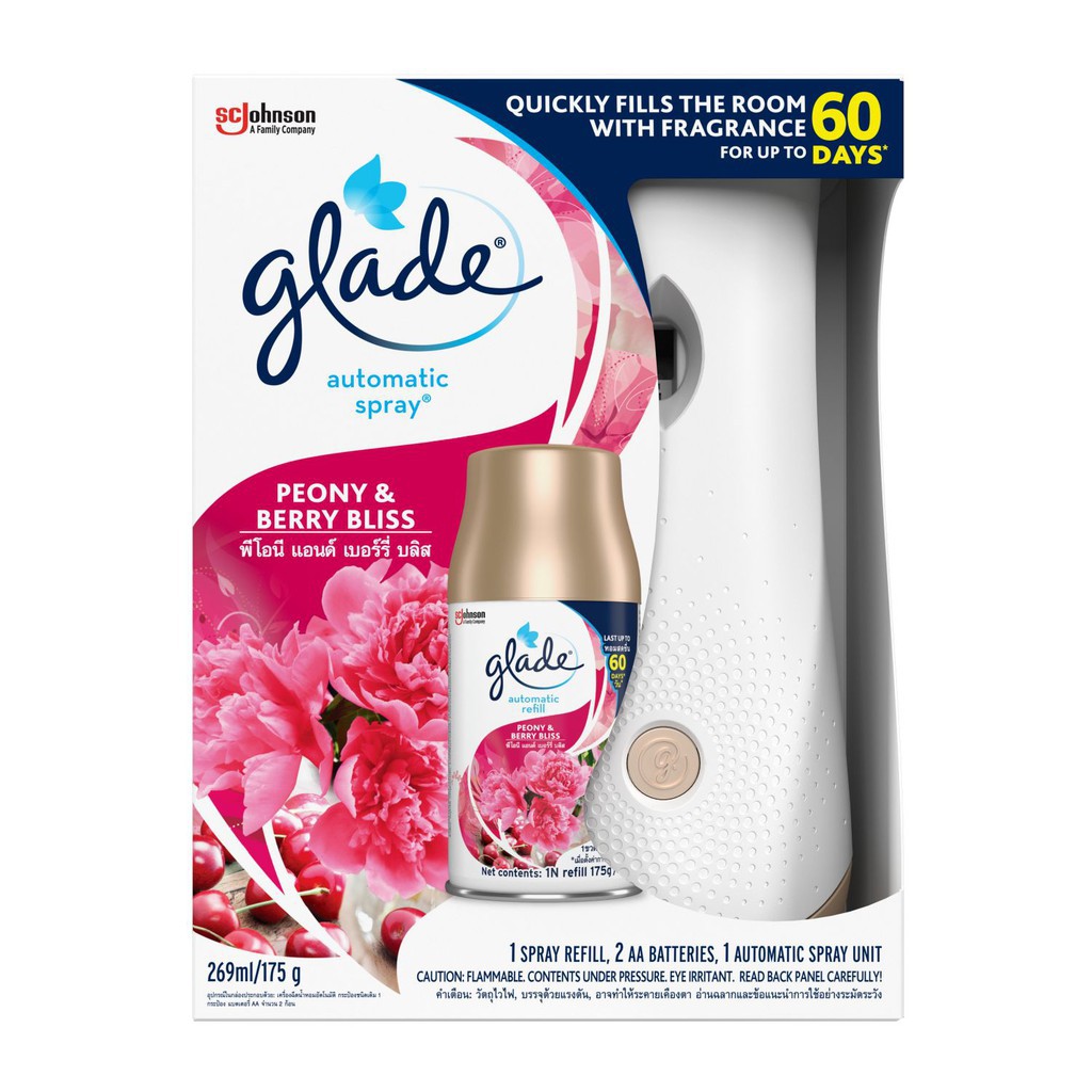 Máy xịt thơm phòng tự động Glade Automatic Spray 3in1 lưu hương lên đến 60 ngày sẵn pin theo máy