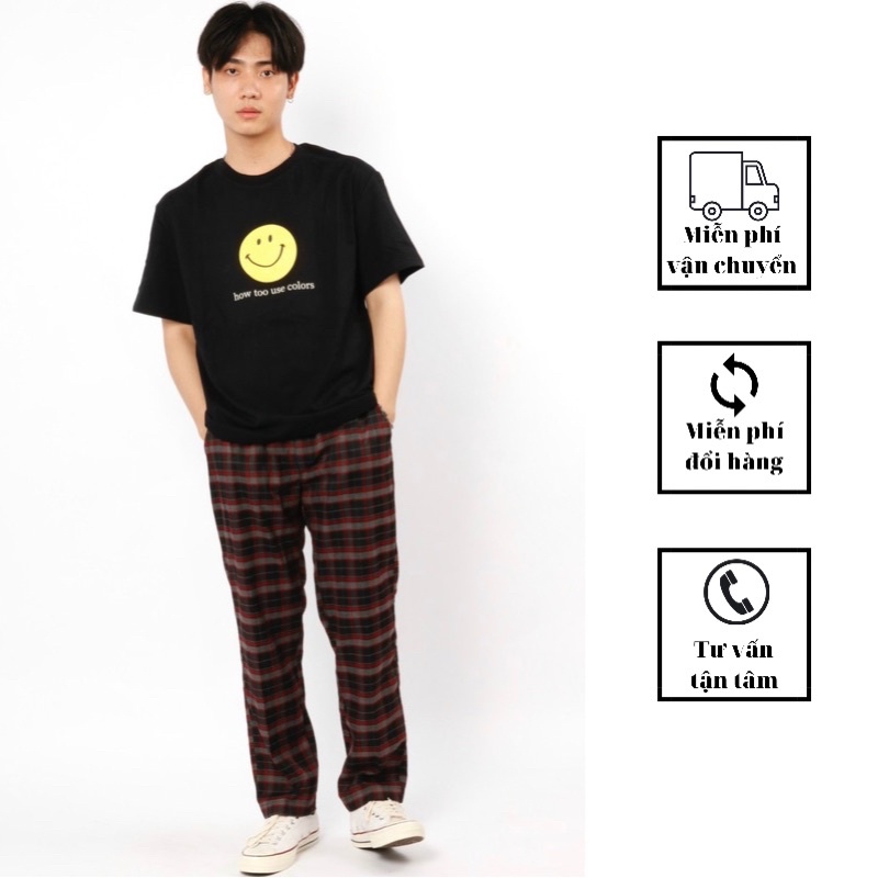 Áo thun nam trơn in hình mặt cười form rộng Nô Store