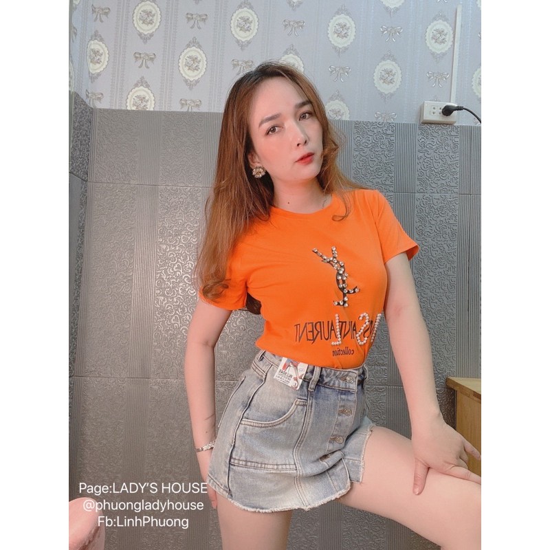 Áo thun ôm đính đá YSL đẹp😍
