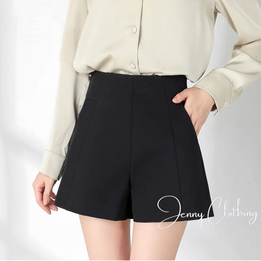 Quần short nữ cạp liền siêu cao có túi khóa thật - Màu Đen Trắng Kem - Vải tuyết mưa mềm mát chạy bộ gym mặc nhà ngủ đi
