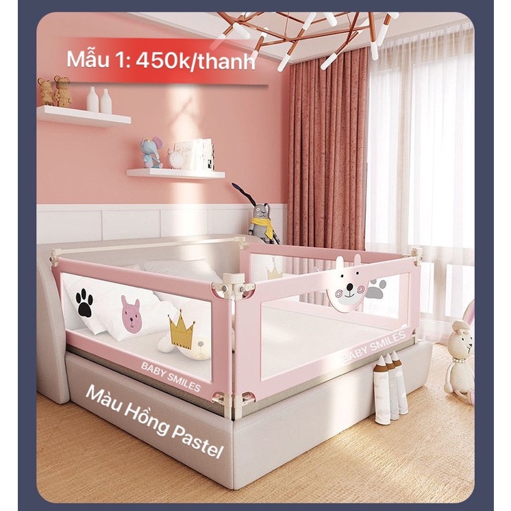 (HÀNG LOẠI 1)THANH CHẮN GIƯỜNG BABY SMILES HOẠ TIẾT THÊU NỔI 3D CAO CẤP MÀU GHI