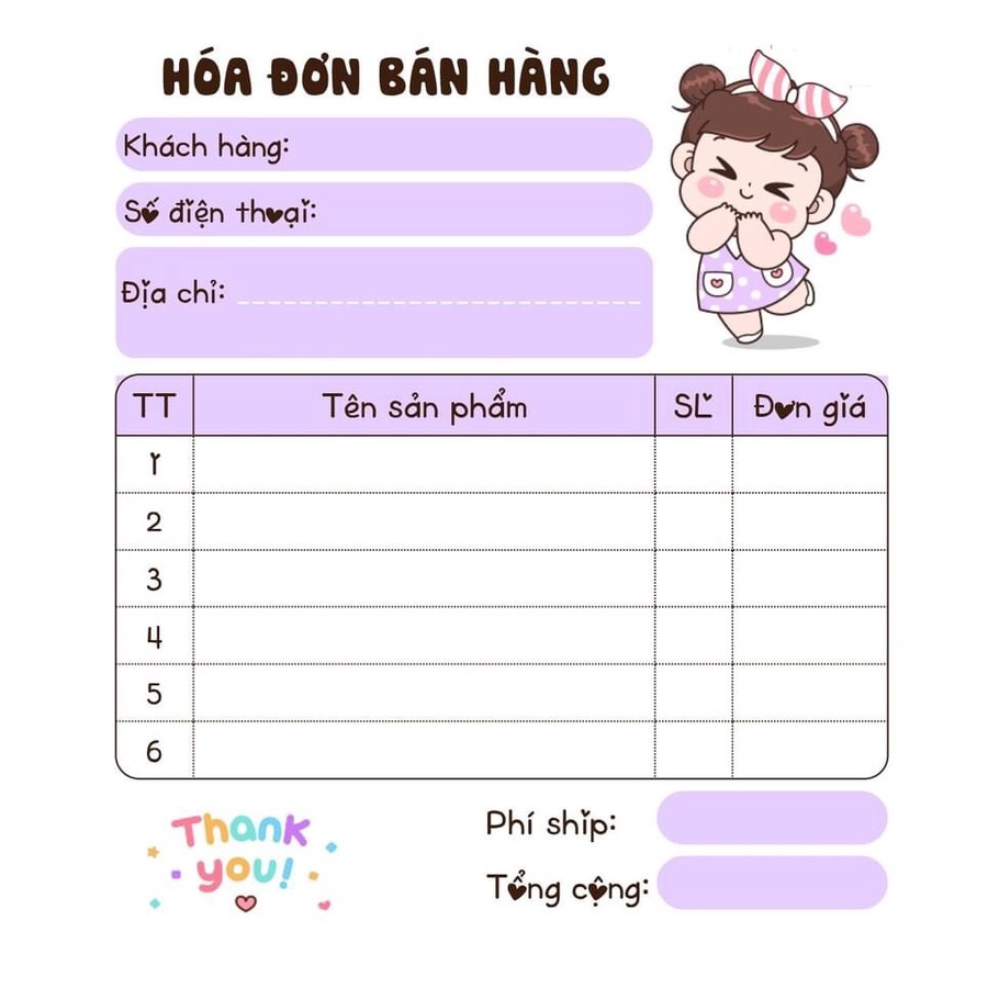 Hoá đơn bán hàng mini 1 liên dễ thương 9x 10 ngẫu nhiên