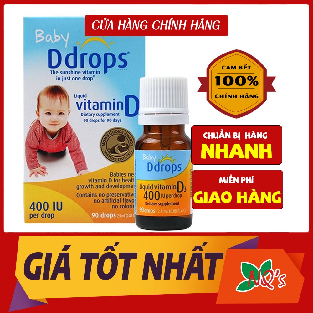 Vitamin D3 400IU Baby Ddrops Mỹ 90 giọt, vitamin cho trẻ từ 0-1 tuổi - HÀNG CÔNG TY CÓ HDD