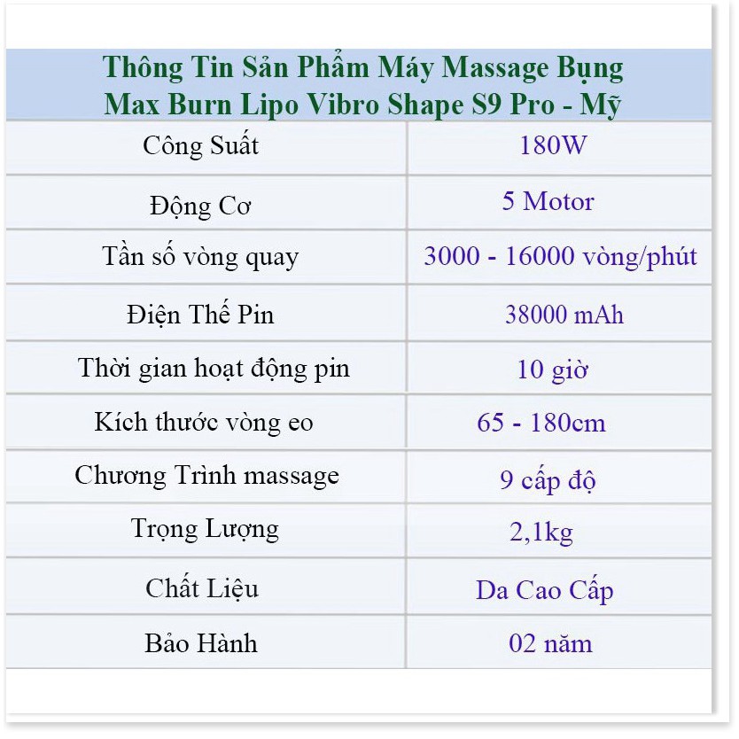 Máy Massage bụng Rung Nóng Tan mỡ Chính Hãng Mỹ Max Burn Lipo Vibro Shape S9 Pro- Đai Massage bụng- máy đánh tan mỡ bụng