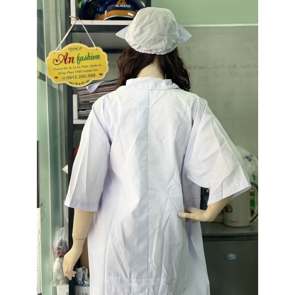 Áo Blouse Trắng Điều Dưỡng, Áo Bác Sĩ, Dược Sĩ tay ngắn, dài gối _ Hình chụp thật