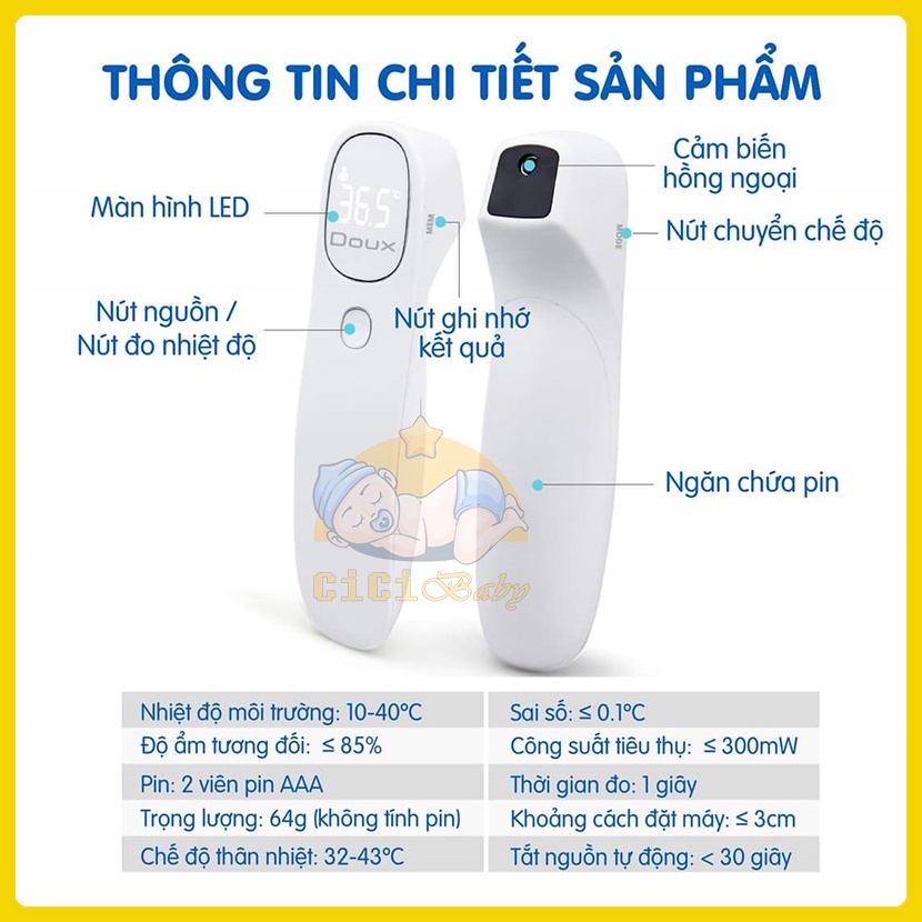 [Hàng cao cấp] Nhiệt kế Doux, nhiệt kế đo trán, nhiệt kế hồng ngoại thông minh bảo hành 12 tháng