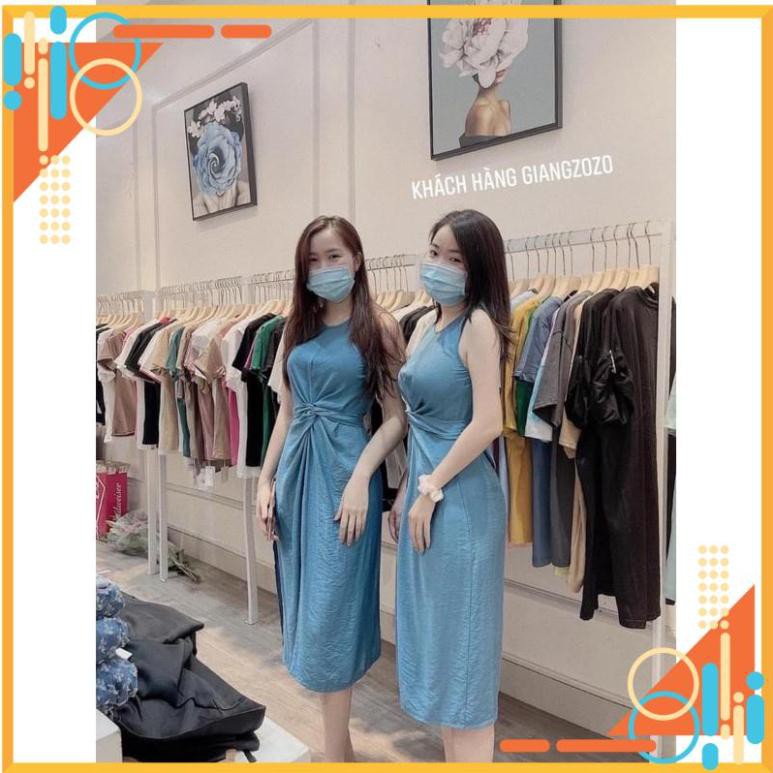 VÁY XANH ĐŨI XƯỚC NHĂN XOẮN EO