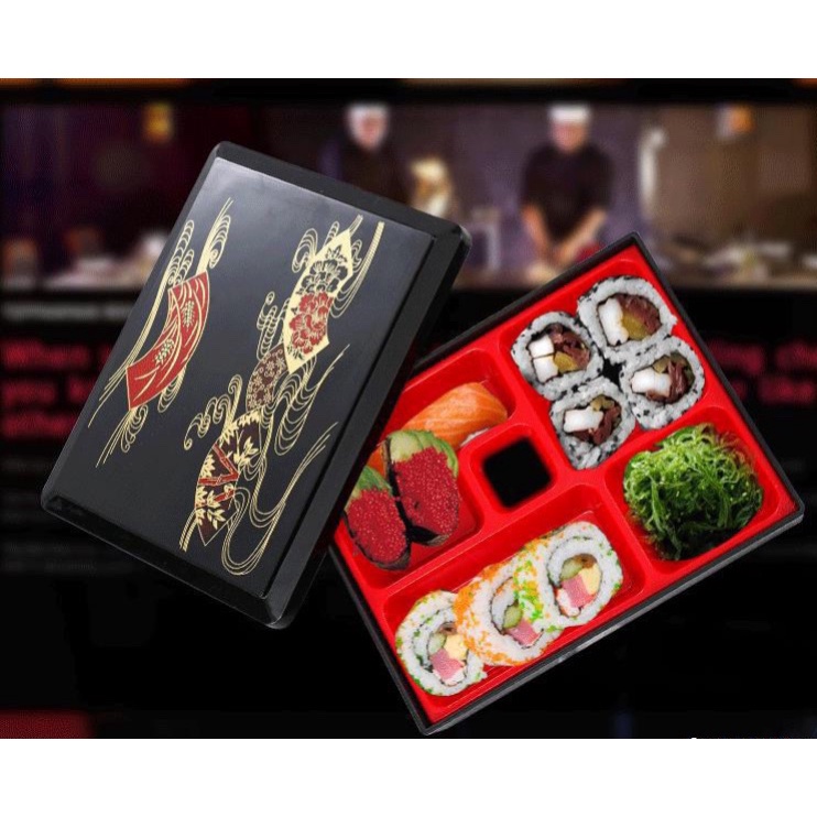Hộp Cơm Bento Nhựa Cao Cấp 5 Ngăn Hoa Văn [ Phong Cách Nhật Bản ]