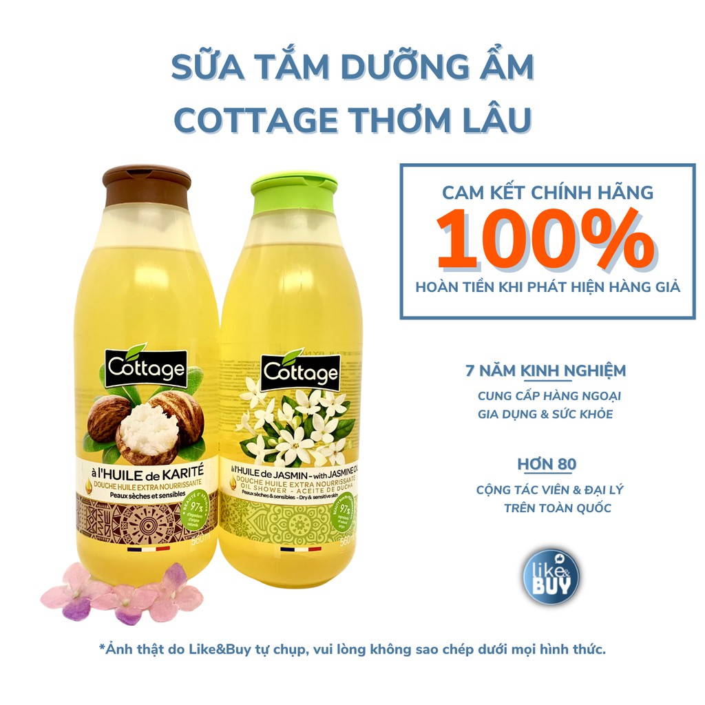 Sữa tắm dưỡng ẩm Cottage trắng da mùi thơm lưu hương lâu 560ml - hàng nội địa Pháp