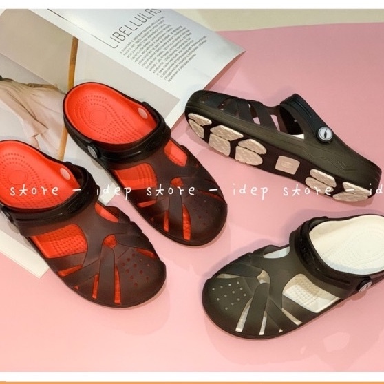 𝐢𝐃É𝐏 𝐆𝐋𝟎𝟐𝟐 Giày sục nhựa dẻo đi mưa bít mũi EVA siêu nhẹ chống nước thoáng khí - Sandal ngư dân cao 3cm cho nữ